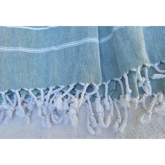 Aubrey personalized Turkish green striped Beach Towel blanket - Picture 5 of 16